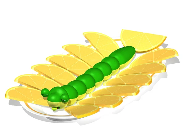 Гусениці на пластину з лимони — стокове фото