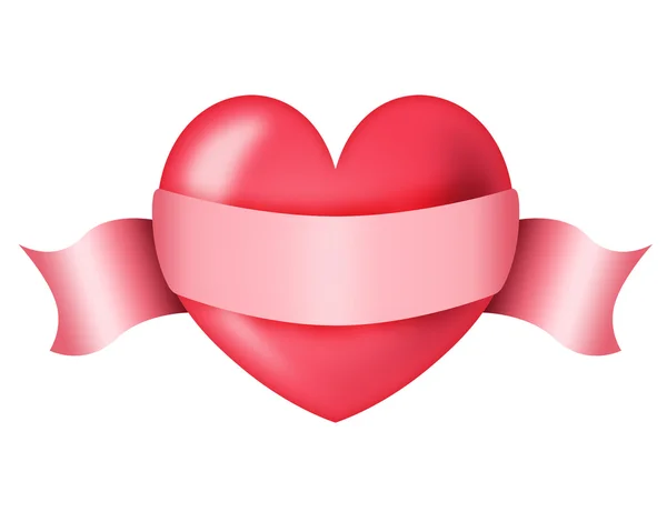 Red heart with a ribbon for inscription — Stock Photo, Image