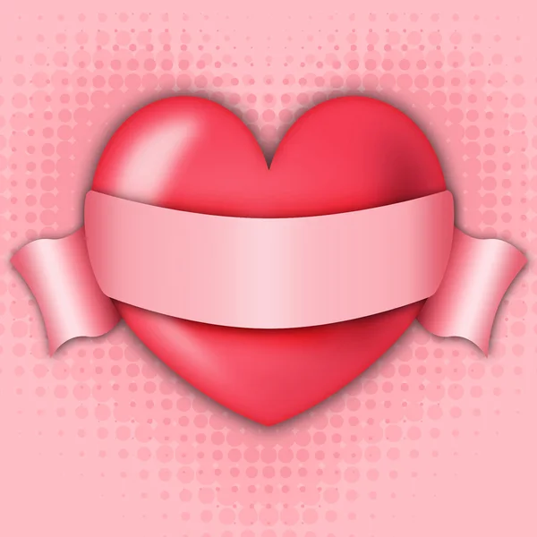 Červené srdce s mašlí pro nápis — Stock fotografie