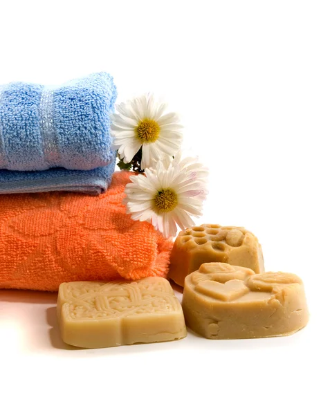 Tvål och handdukar — Stockfoto