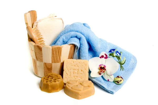 Soap and bath accessories — Stock Photo, Image