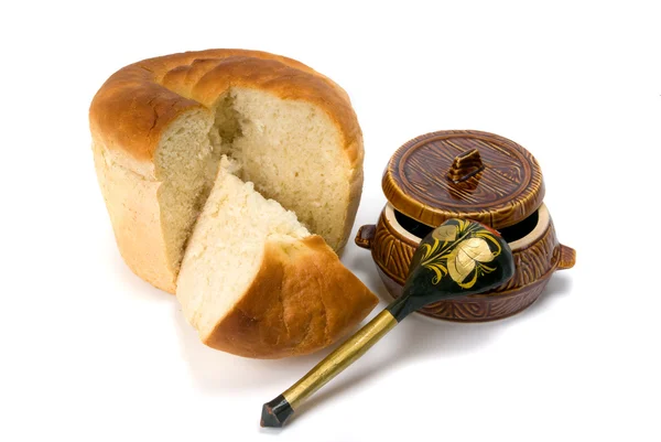 Bread abd pot — Stock Photo, Image
