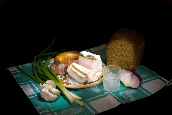 Vepřové sádlo a chléb — Stock fotografie