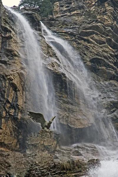 Mountaine とイーグルとして彫刻の滝 — ストック写真