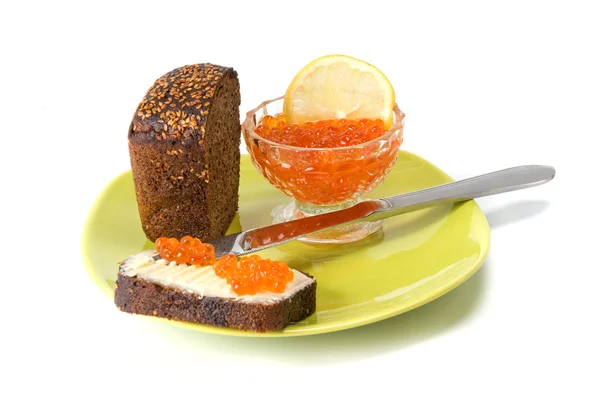 Caviar Rojo Con Segmento Limón — Foto de Stock