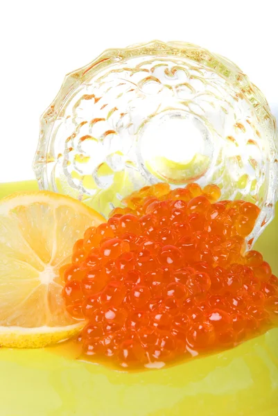 Röd Kaviar Med Segment Citron — Stockfoto