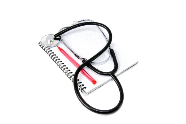 Stetoskop Notebook Bílém Pozadí — Stock fotografie
