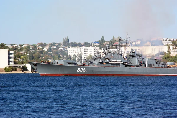 Stock image Military ship in town