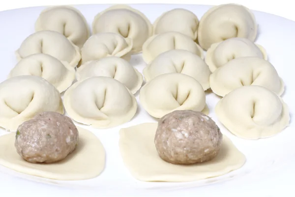Siberian crude handmade dumplings — Stock Photo, Image