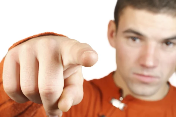 A guy points a finger at the camera — Stock Photo, Image