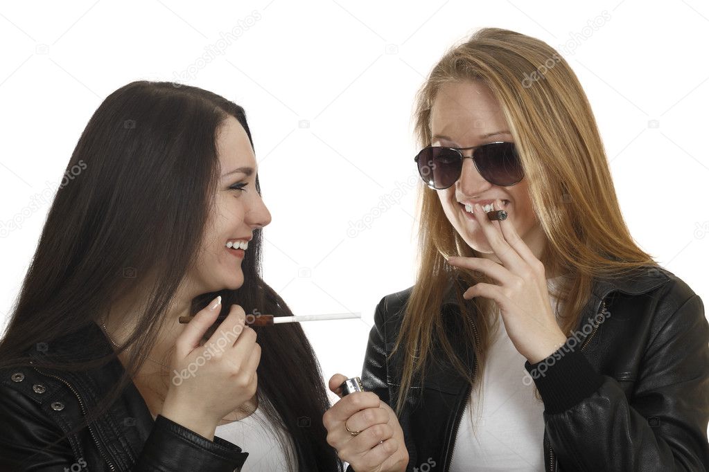 Two girls smoking — Stock Photo © SergeyKolesnikov #5320056