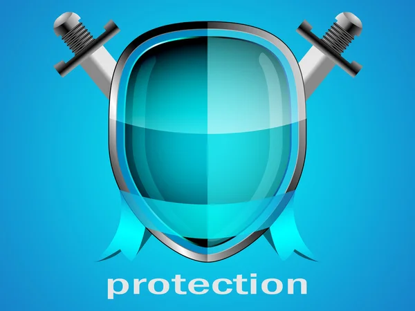 Simbolo scudo di sicurezza icona vettoriale illustrazione sul backgrou blu — Vettoriale Stock