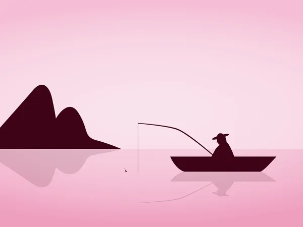 stock vector Lonely angler are fishing on a beautiful pink morning