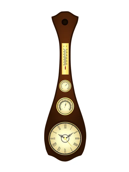 Antique Wall Clock Barometer Hygrometer Thermometer — Stock Vector