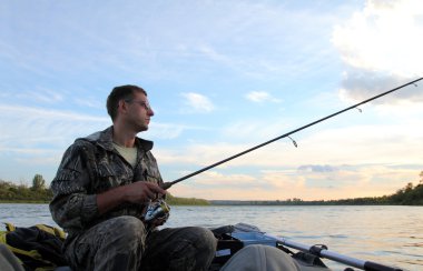 Men fishing with spinning clipart