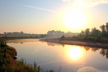 River landscape with sunrise clipart