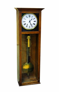 old wooden pendulum clock isolated on white clipart