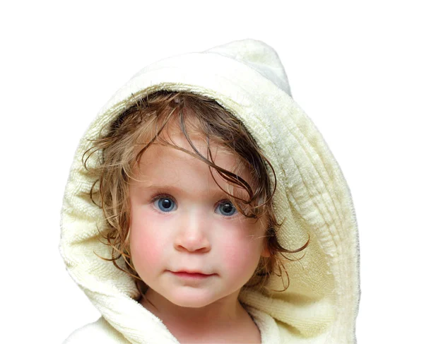 Leuk meisje in badjas portret — Stockfoto