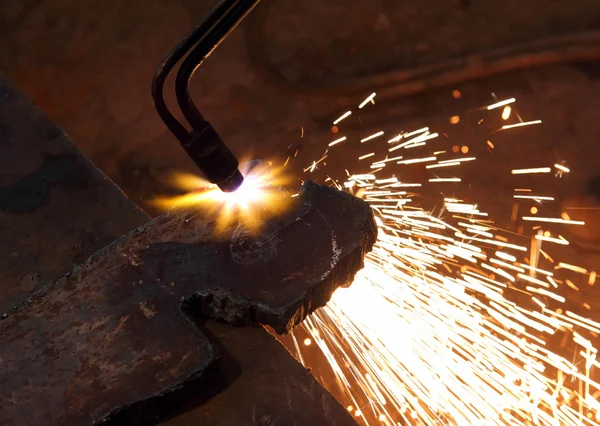 stock image metall detail cutting with acetylene welding close-up