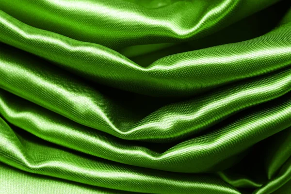 绿色皱丝绸织物纹理背景 — 图库照片