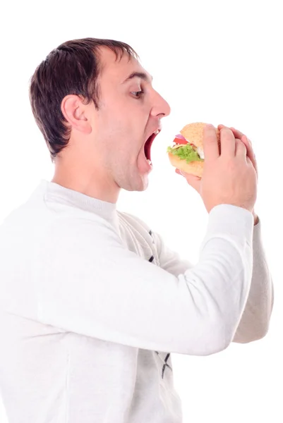 El hombre quiere una hamburguesa aislada —  Fotos de Stock
