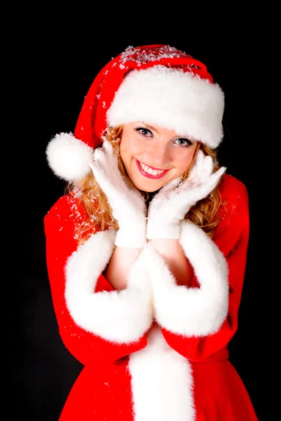 Natal santa menina em preto — Fotografia de Stock