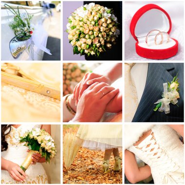 Collage of nine wedding photos clipart