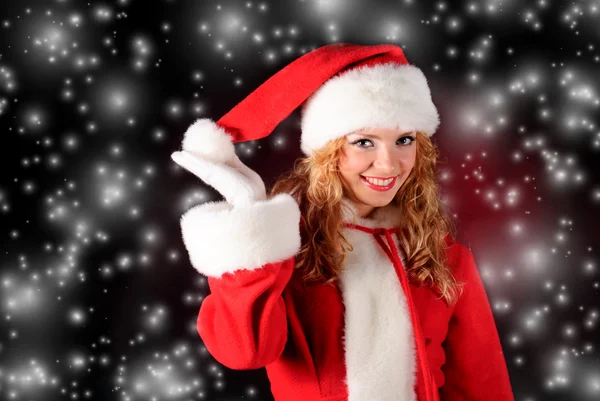 Christmas santa girl on black — Stock Photo, Image