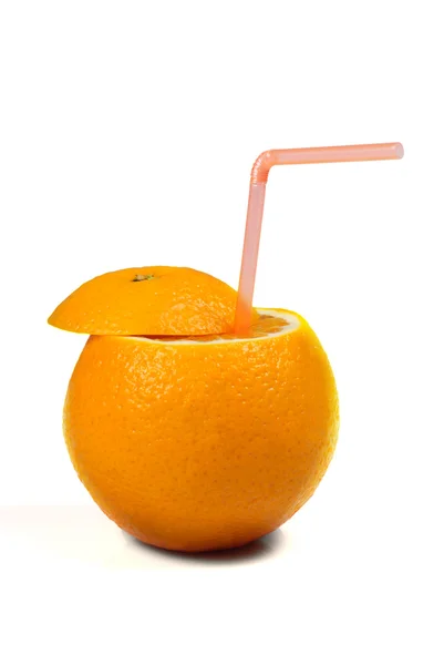 Orange med coctail halm — Stockfoto