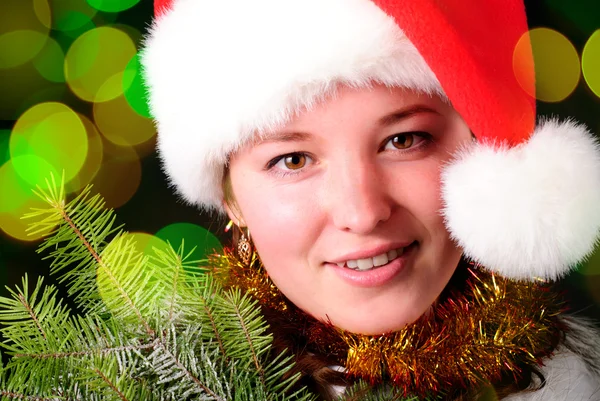 圣诞老人的女孩脸上 — 图库照片