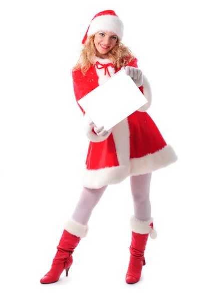 Χριστουγεννιάτικο κορίτσι Σάντα με δώρο — Φωτογραφία Αρχείου