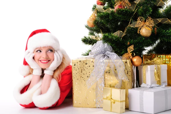 Різдвяна ялинка і Санта дівчина — стокове фото