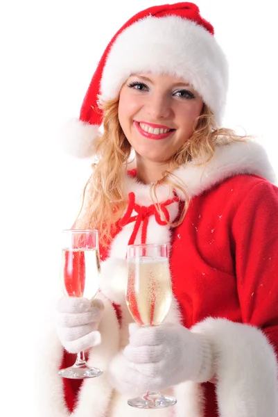 Julgran och santa flicka — Stockfoto