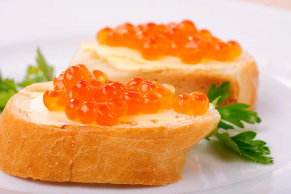 stock image Red caviar sandwiches