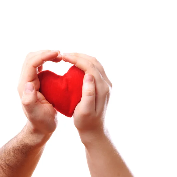 Erkek Dişi Eller Izole Kalp Simgesi Olan Beyaz Üzerinde — Stok fotoğraf