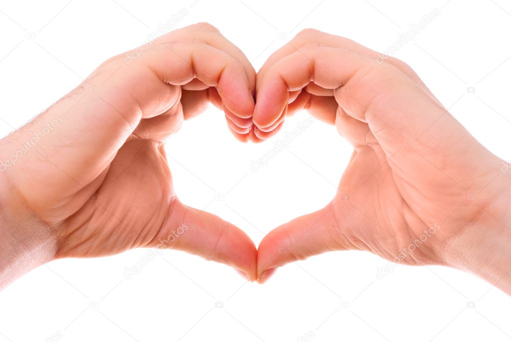 Male hands isolated on white with heart symbol
