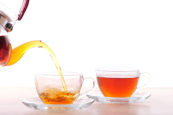 Duzzogás Teáskannát Tea Kupát Elszigetelt Fehér — Stock Fotó