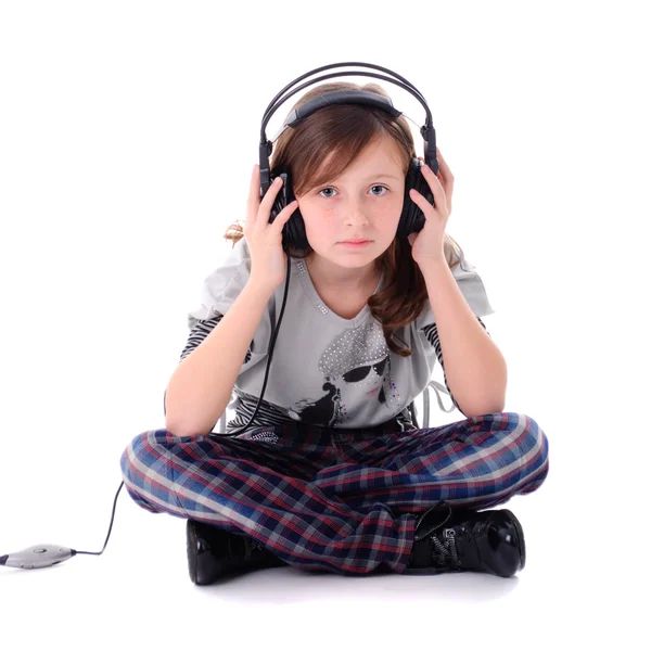 Gadis di headphone — Stok Foto
