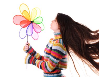 Girl with colorfull windmill clipart