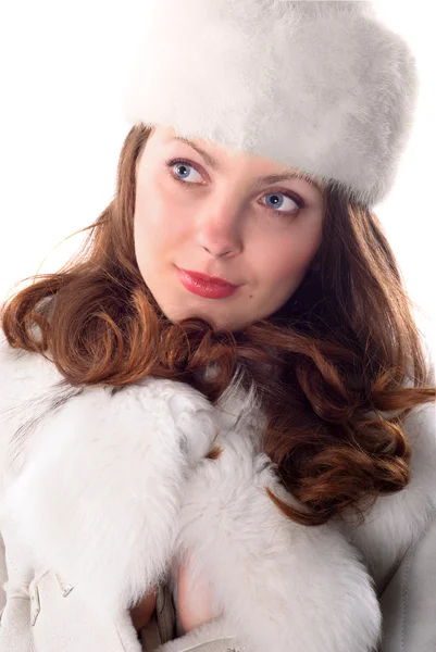 在白色的帽子和大衣的女人白い帽子とコートの女性 — 图库照片