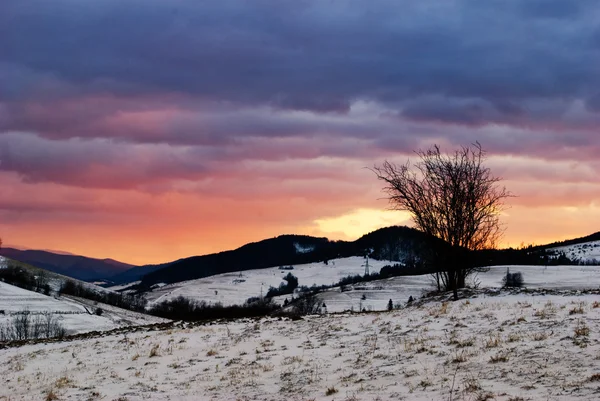 Coucher de soleil en montagne hivernale — Photo