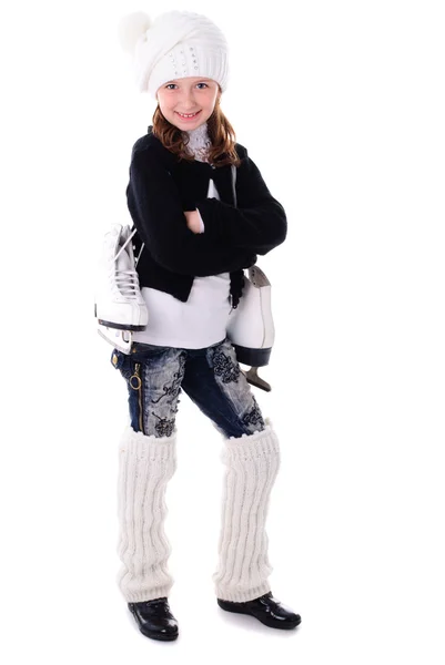 Menina com patins — Fotografia de Stock