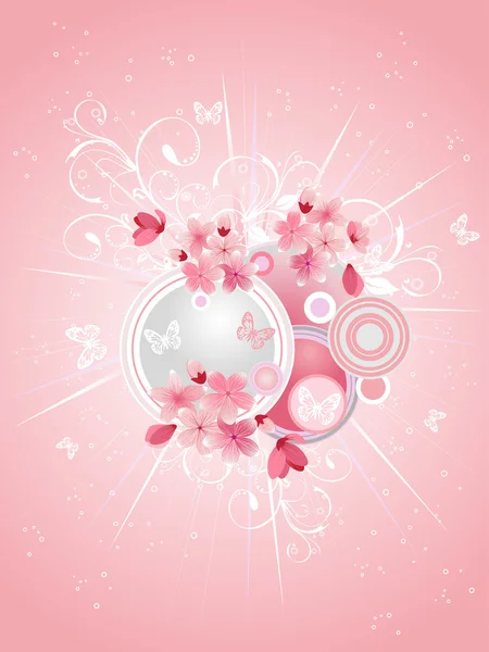 Spring cherry blossoms on pink background — Stock Vector
