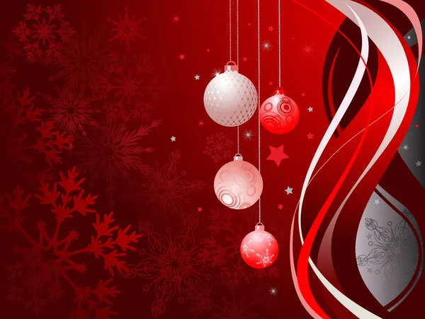 Abstrato fundo vermelho com bolas de Natal —  Vetores de Stock
