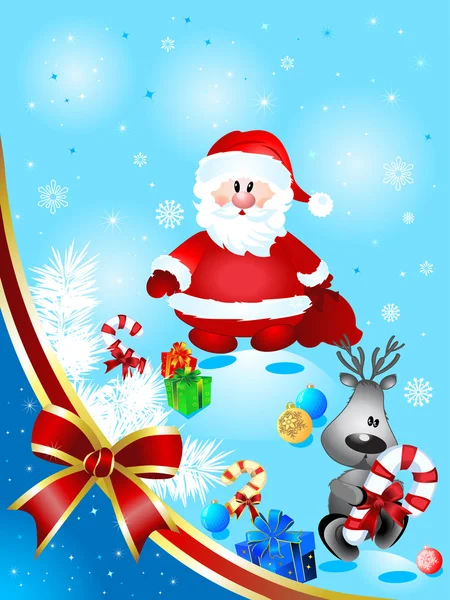 Санта-Клаус с оленем, векторная иллюстрация — стоковый вектор