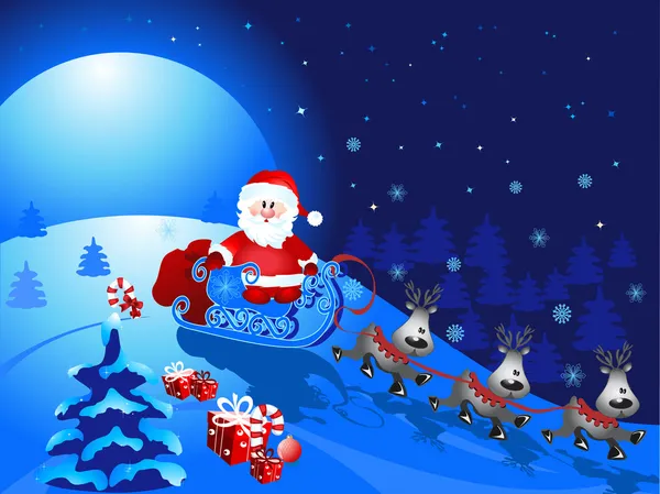 Père Noël avec luge, illustration vectorielle — Image vectorielle