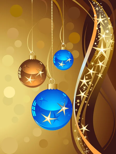 Ilustración de Navidad con bola de color y estrellas doradas — Vector de stock