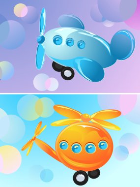 Toy airplane and helicopter, two banner clipart