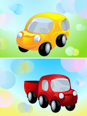 Toy car and delivery cargo truck, two banner clipart