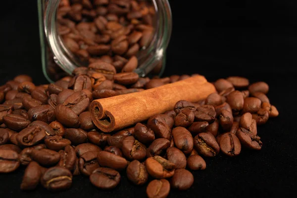 stock image Grains of coffee and stick cinnamon